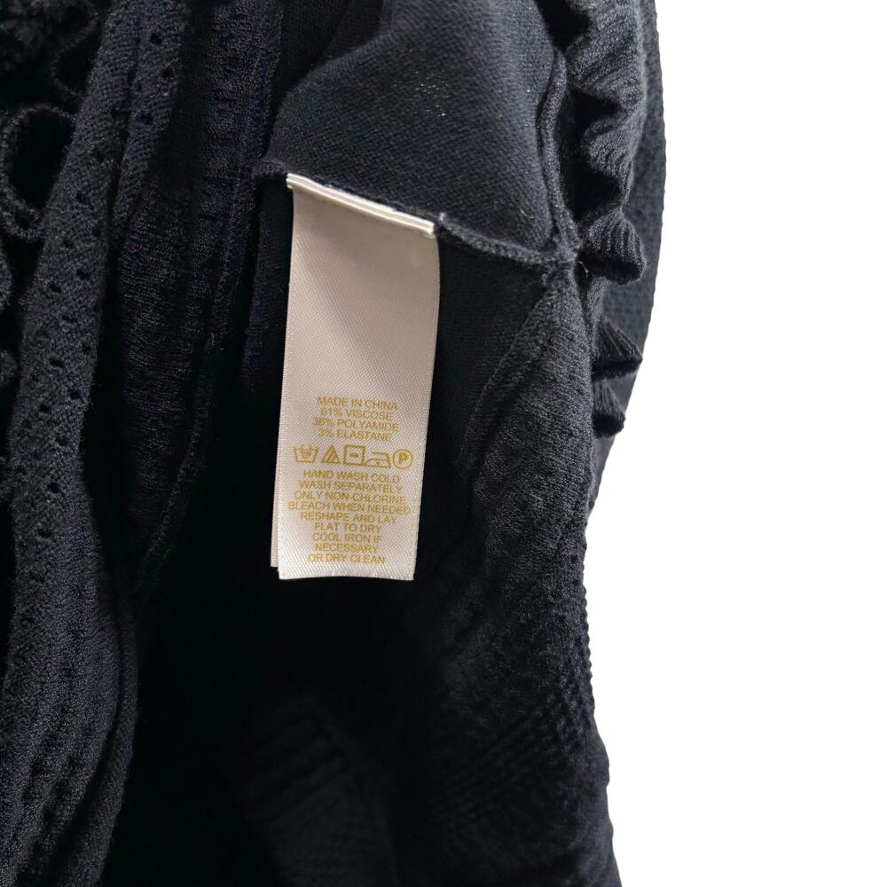 Kate Spade New York Black Knit Fit & Flare Dress Ruffle Neck Long Sleeve Size M - Picture 9 of 10